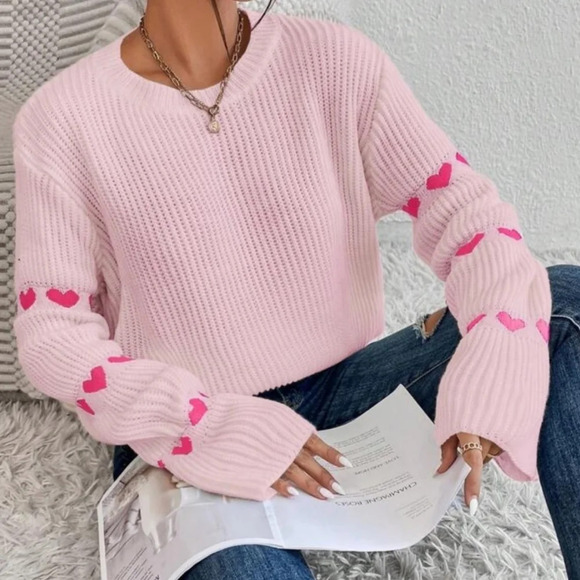 Cozy hearts print sleeve sweater top - Picture 3 of 7